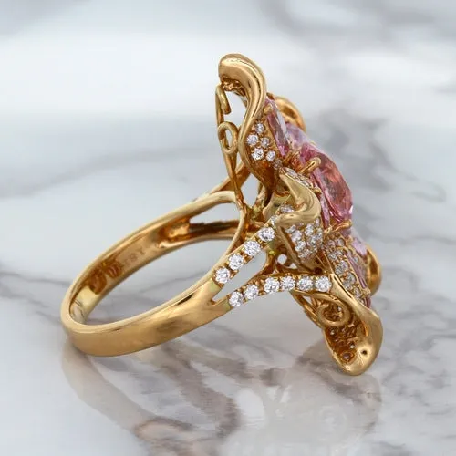 1.76ct GIA Certified Unheated Oval Padparadscha Sapphire Ring with Padparadscha and Diamond Accents in 18K Rose Gold