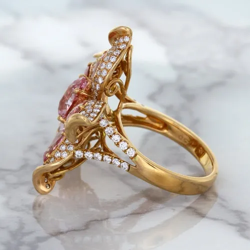 1.76ct GIA Certified Unheated Oval Padparadscha Sapphire Ring with Padparadscha and Diamond Accents in 18K Rose Gold