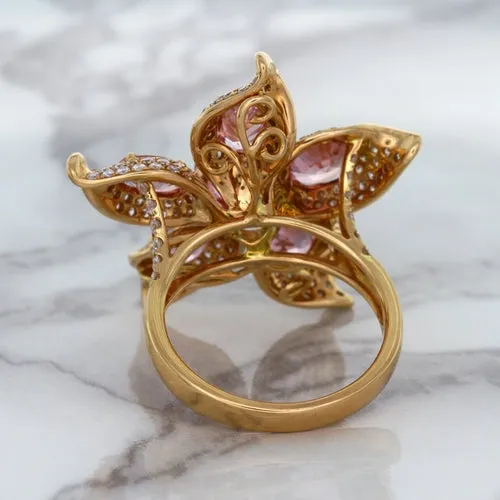 1.76ct GIA Certified Unheated Oval Padparadscha Sapphire Ring with Padparadscha and Diamond Accents in 18K Rose Gold
