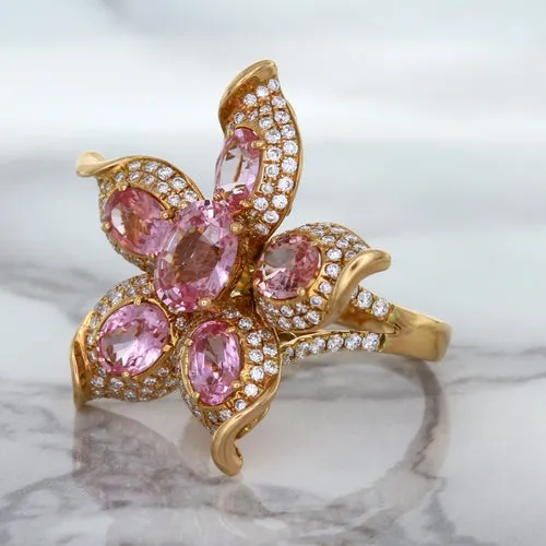 1.76ct GIA Certified Unheated Oval Padparadscha Sapphire Ring with Padparadscha and Diamond Accents in 18K Rose Gold