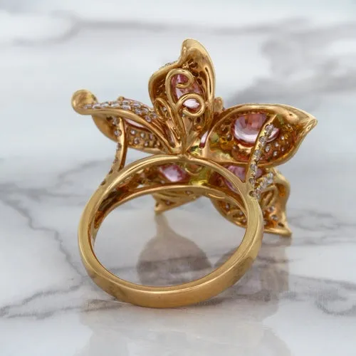 1.76ct GIA Certified Unheated Oval Padparadscha Sapphire Ring with Padparadscha and Diamond Accents in 18K Rose Gold