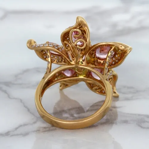 1.76ct GIA Certified Unheated Oval Padparadscha Sapphire Ring with Padparadscha and Diamond Accents in 18K Rose Gold