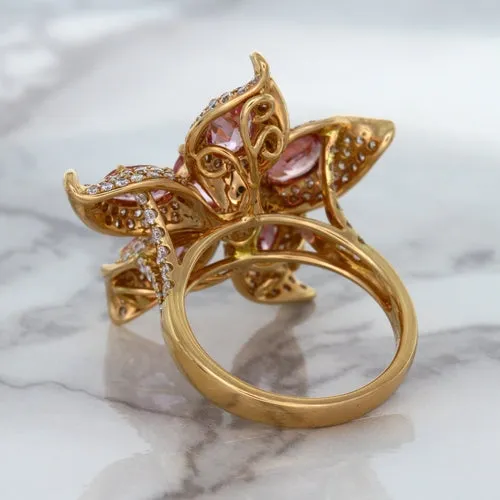 1.76ct GIA Certified Unheated Oval Padparadscha Sapphire Ring with Padparadscha and Diamond Accents in 18K Rose Gold