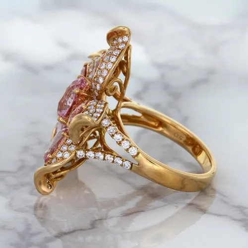 1.76ct GIA Certified Unheated Oval Padparadscha Sapphire Ring with Padparadscha and Diamond Accents in 18K Rose Gold