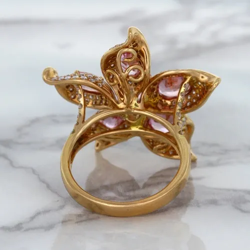 1.76ct GIA Certified Unheated Oval Padparadscha Sapphire Ring with Padparadscha and Diamond Accents in 18K Rose Gold