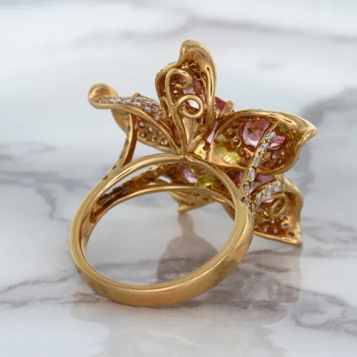 1.76ct GIA Certified Unheated Oval Padparadscha Sapphire Ring with Padparadscha and Diamond Accents in 18K Rose Gold