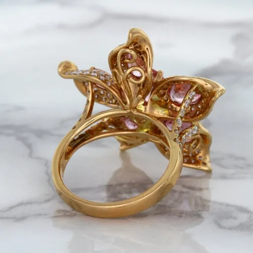 1.76ct GIA Certified Unheated Oval Padparadscha Sapphire Ring with Padparadscha and Diamond Accents in 18K Rose Gold