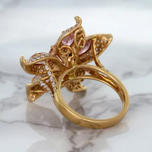 1.76ct GIA Certified Unheated Oval Padparadscha Sapphire Ring with Padparadscha and Diamond Accents in 18K Rose Gold