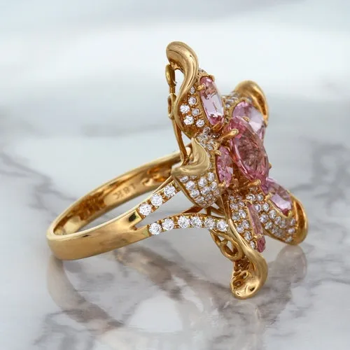 1.76ct GIA Certified Unheated Oval Padparadscha Sapphire Ring with Padparadscha and Diamond Accents in 18K Rose Gold
