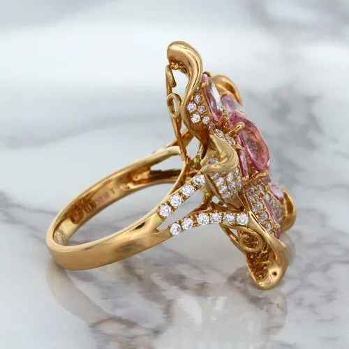 1.76ct GIA Certified Unheated Oval Padparadscha Sapphire Ring with Padparadscha and Diamond Accents in 18K Rose Gold