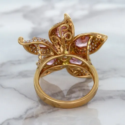 1.76ct GIA Certified Unheated Oval Padparadscha Sapphire Ring with Padparadscha and Diamond Accents in 18K Rose Gold