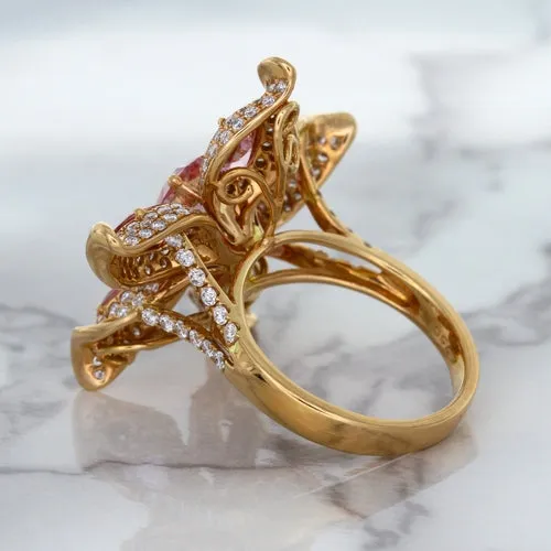 1.76ct GIA Certified Unheated Oval Padparadscha Sapphire Ring with Padparadscha and Diamond Accents in 18K Rose Gold