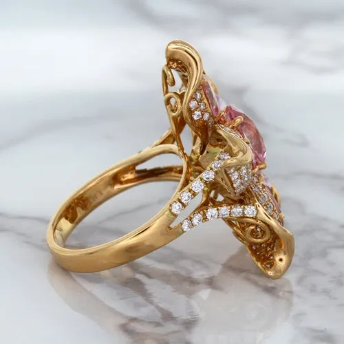 1.76ct GIA Certified Unheated Oval Padparadscha Sapphire Ring with Padparadscha and Diamond Accents in 18K Rose Gold