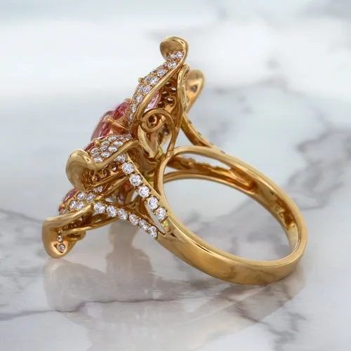 1.76ct GIA Certified Unheated Oval Padparadscha Sapphire Ring with Padparadscha and Diamond Accents in 18K Rose Gold