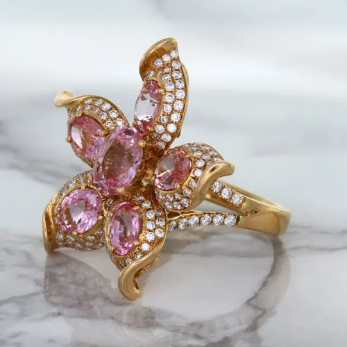 1.76ct GIA Certified Unheated Oval Padparadscha Sapphire Ring with Padparadscha and Diamond Accents in 18K Rose Gold