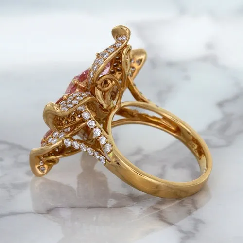 1.76ct GIA Certified Unheated Oval Padparadscha Sapphire Ring with Padparadscha and Diamond Accents in 18K Rose Gold