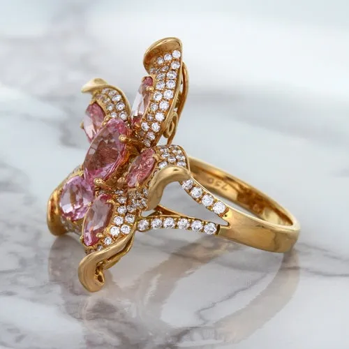 1.76ct GIA Certified Unheated Oval Padparadscha Sapphire Ring with Padparadscha and Diamond Accents in 18K Rose Gold