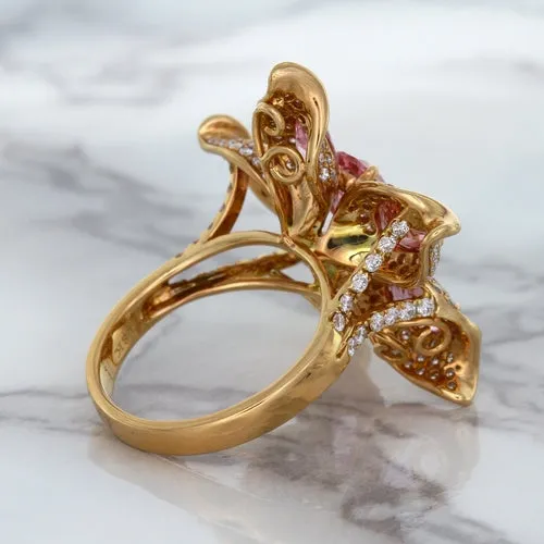 1.76ct GIA Certified Unheated Oval Padparadscha Sapphire Ring with Padparadscha and Diamond Accents in 18K Rose Gold