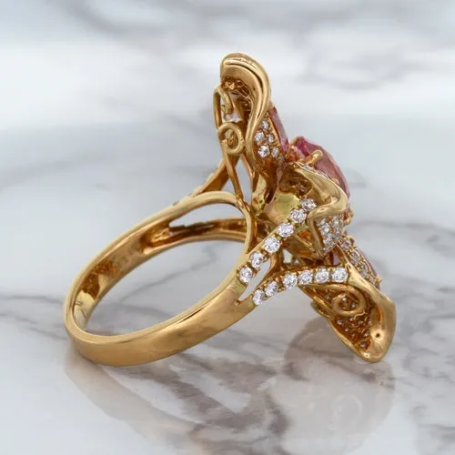1.76ct GIA Certified Unheated Oval Padparadscha Sapphire Ring with Padparadscha and Diamond Accents in 18K Rose Gold