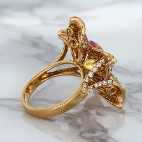 1.76ct GIA Certified Unheated Oval Padparadscha Sapphire Ring with Padparadscha and Diamond Accents in 18K Rose Gold