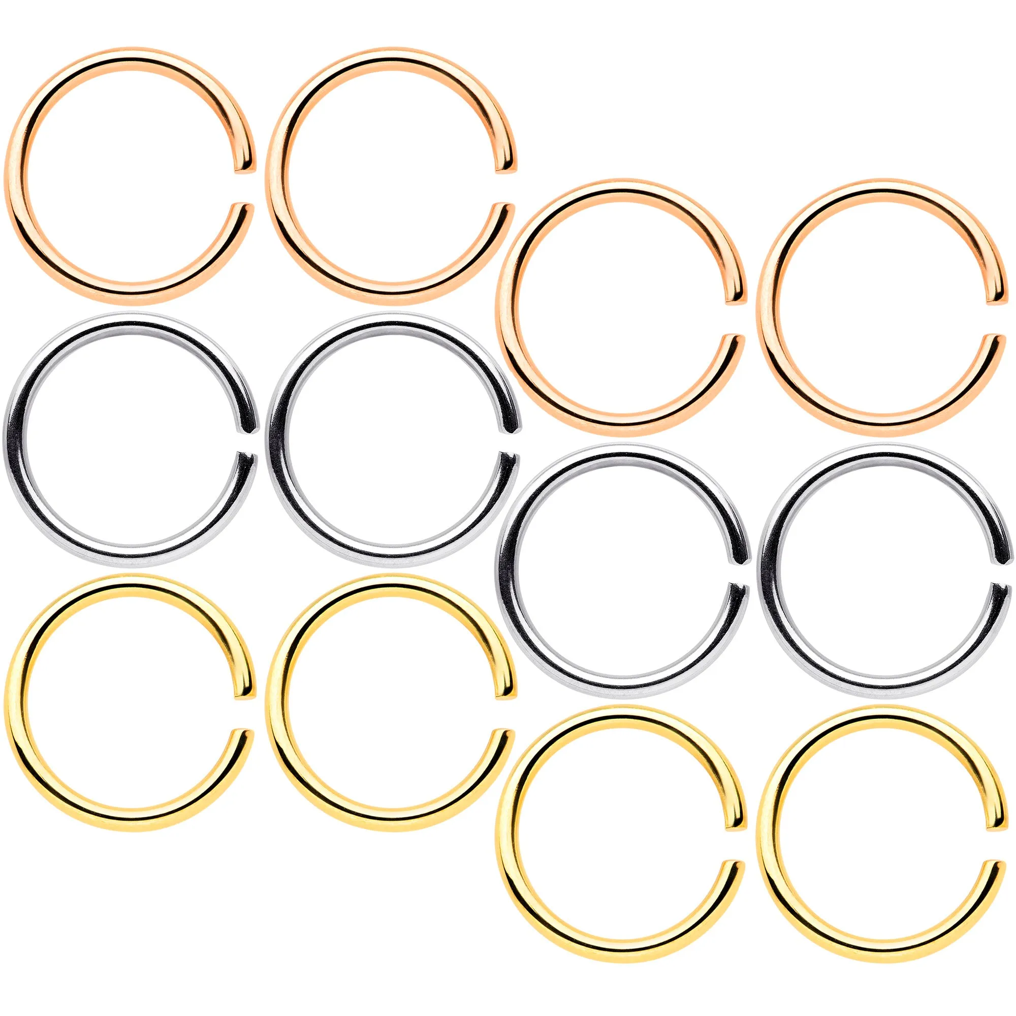 18 Gauge 5/16 Gold Tone Rose Gold Tone Anodized Seamless Circular Ring Set of 12