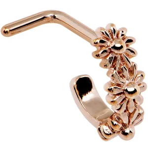 18 Gauge Rose Gold PVD Daisy Flower Chain Faux Hoop L Shaped Nose Ring