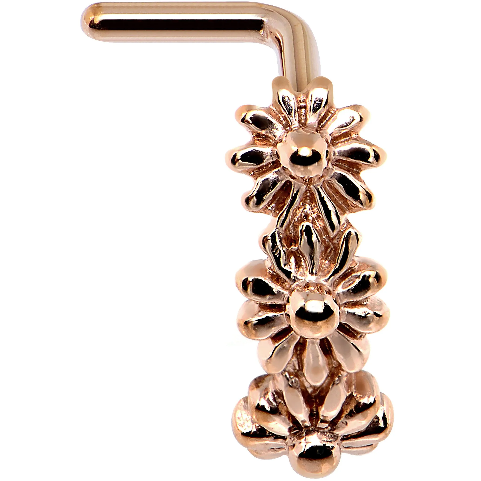 18 Gauge Rose Gold PVD Daisy Flower Chain Faux Hoop L Shaped Nose Ring