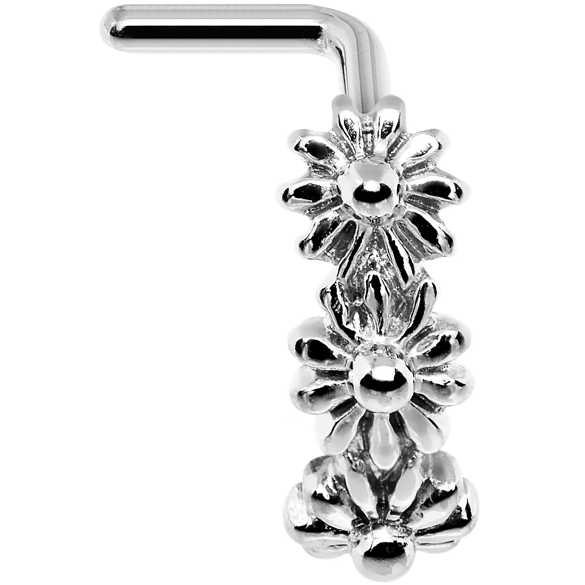 18 Gauge Steel Daisy Flower Chain Faux Hoop L Shaped Nose Ring