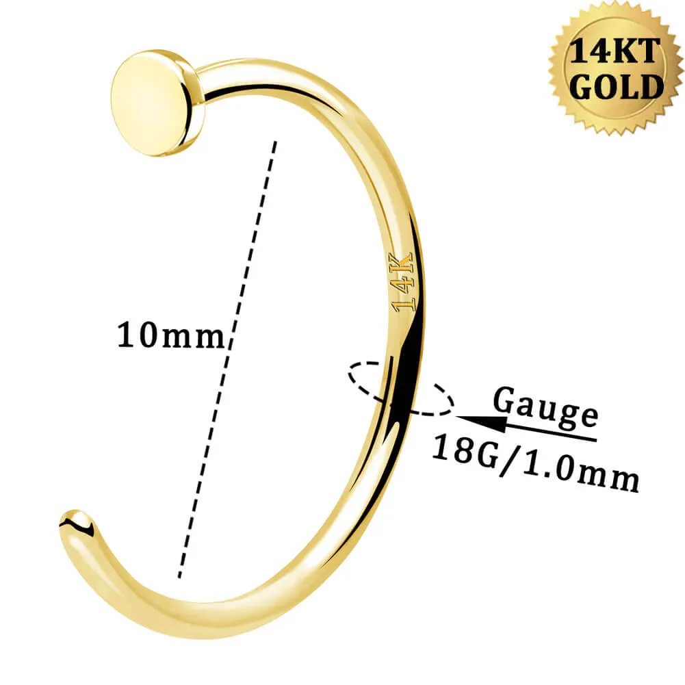 18G Half Hoop Nose Ring 14K Solid Gold Nose Ring