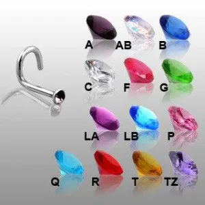 18ga 316L Surgical Steel Corkscrew Nose Screw Gem with CZ Gem