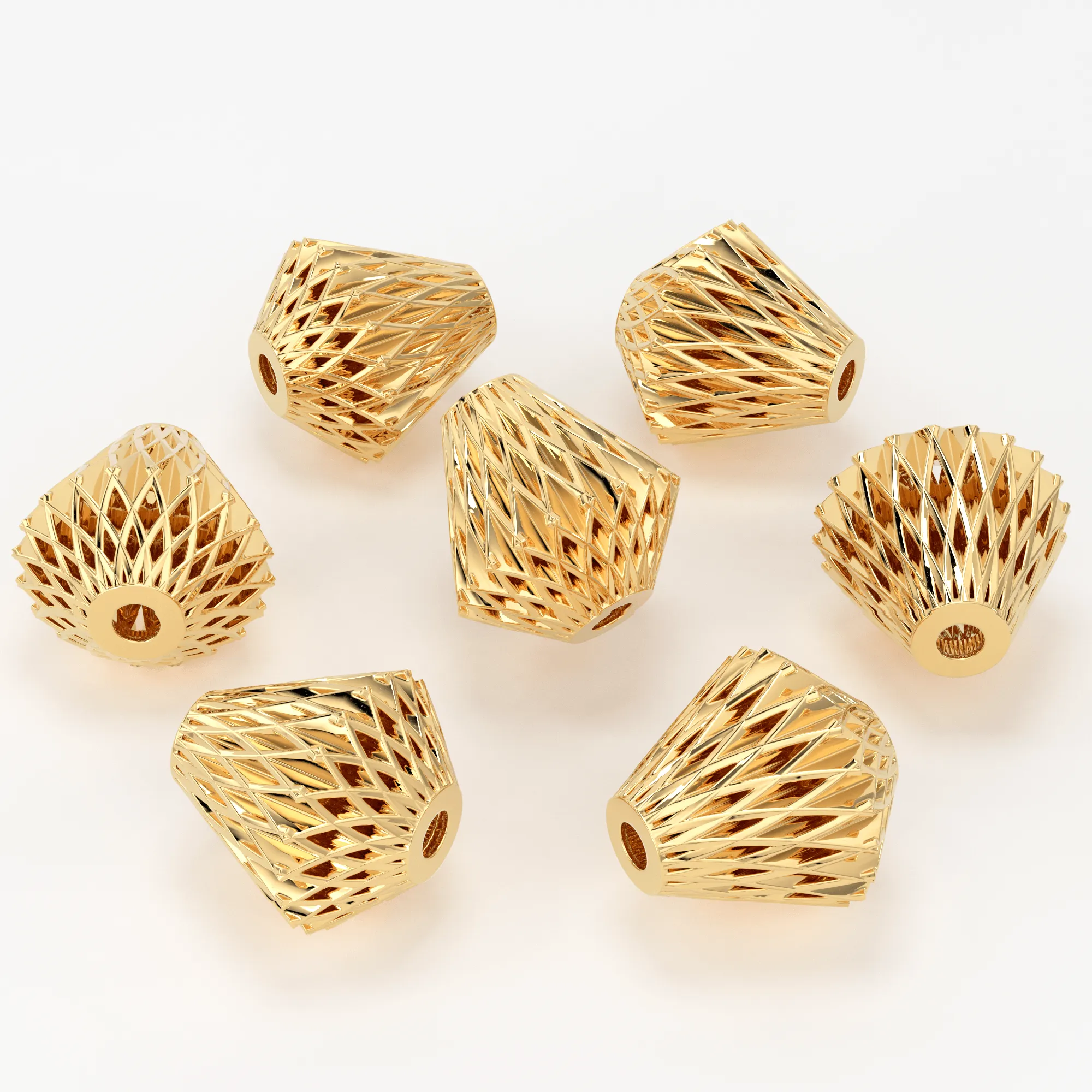 18k Solid Gold Handmade Geometric Cone Spacer Bead Finding 7mm 8mm 9mm