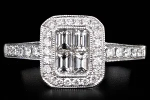 18K White Gold Baguette Diamond Cluster Engagement Ring