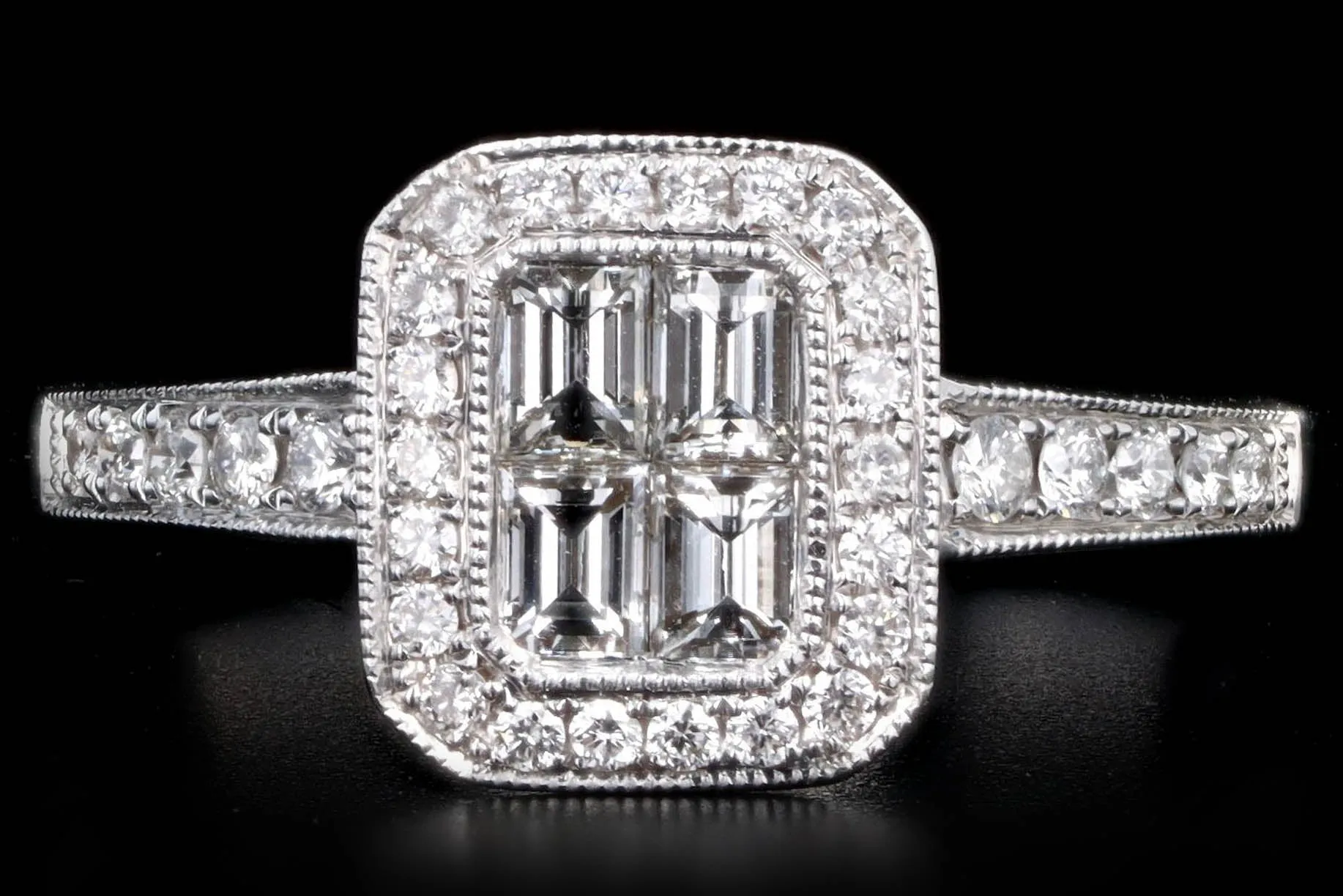 18K White Gold Baguette Diamond Cluster Engagement Ring