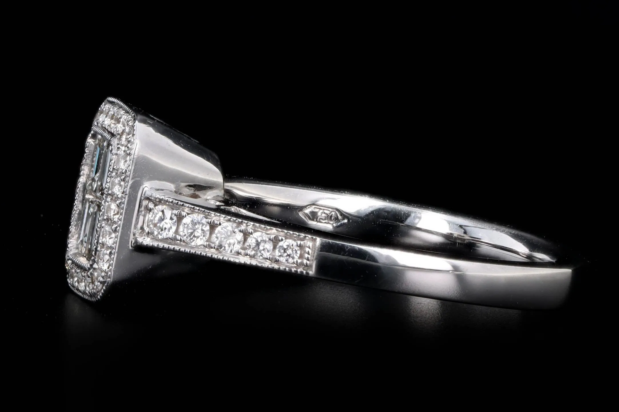 18K White Gold Baguette Diamond Cluster Engagement Ring