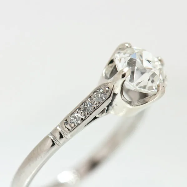 18K White Gold Vintage 1.34 Carat Mine Cut Diamond Engagement Ring