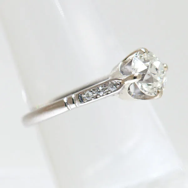 18K White Gold Vintage 1.34 Carat Mine Cut Diamond Engagement Ring