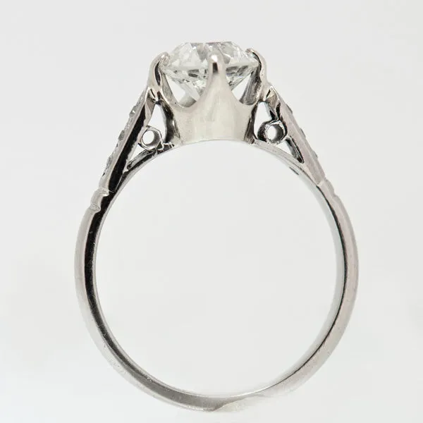 18K White Gold Vintage 1.34 Carat Mine Cut Diamond Engagement Ring