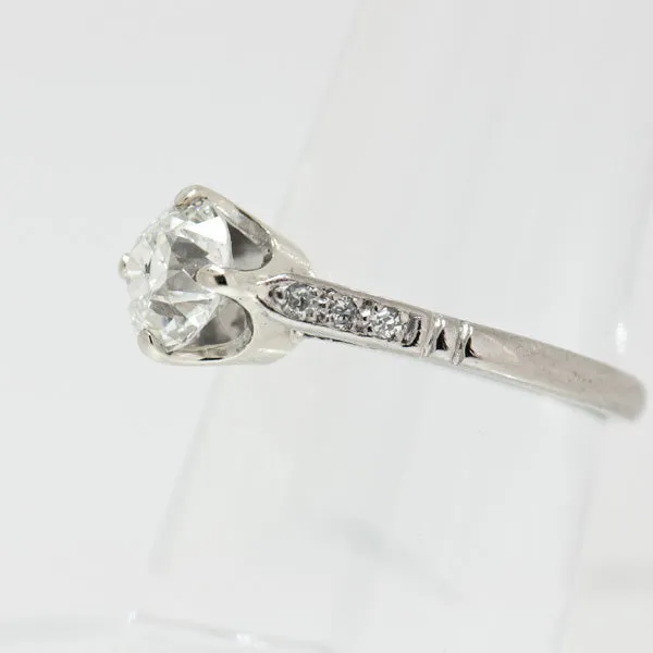18K White Gold Vintage 1.34 Carat Mine Cut Diamond Engagement Ring