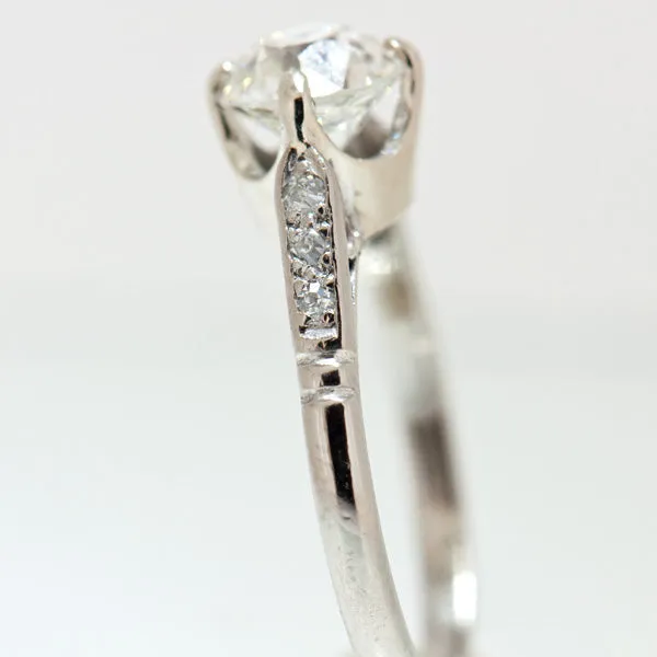 18K White Gold Vintage 1.34 Carat Mine Cut Diamond Engagement Ring