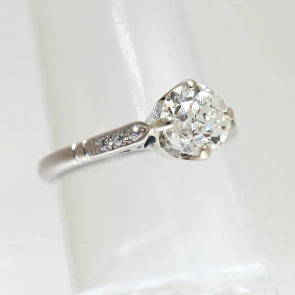 18K White Gold Vintage 1.34 Carat Mine Cut Diamond Engagement Ring