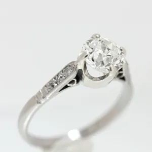 18K White Gold Vintage 1.34 Carat Mine Cut Diamond Engagement Ring