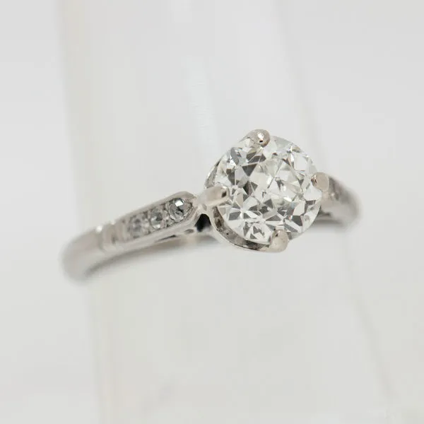 18K White Gold Vintage 1.34 Carat Mine Cut Diamond Engagement Ring