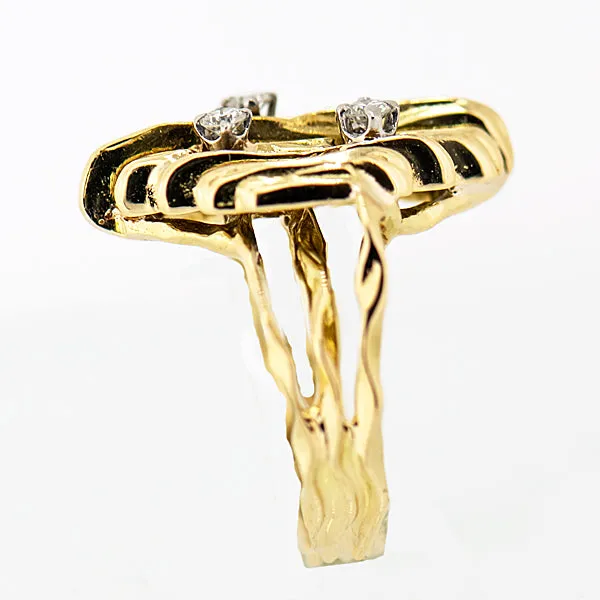 18K Yellow Gold 3 Diamond 0.15 ctw Free Style Designer Ring