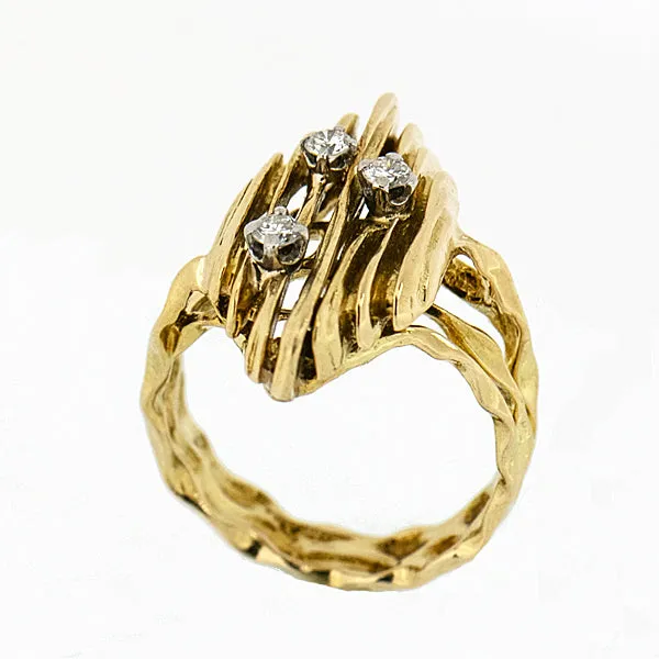 18K Yellow Gold 3 Diamond 0.15 ctw Free Style Designer Ring