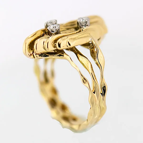 18K Yellow Gold 3 Diamond 0.15 ctw Free Style Designer Ring