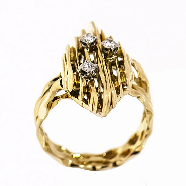 18K Yellow Gold 3 Diamond 0.15 ctw Free Style Designer Ring