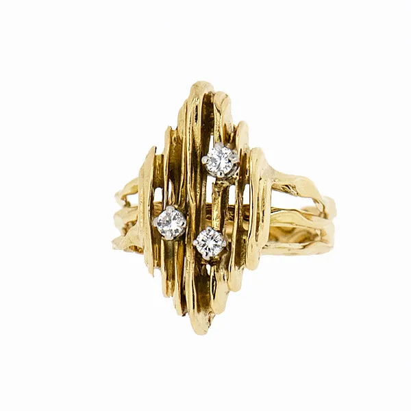 18K Yellow Gold 3 Diamond 0.15 ctw Free Style Designer Ring