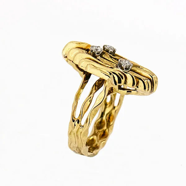 18K Yellow Gold 3 Diamond 0.15 ctw Free Style Designer Ring