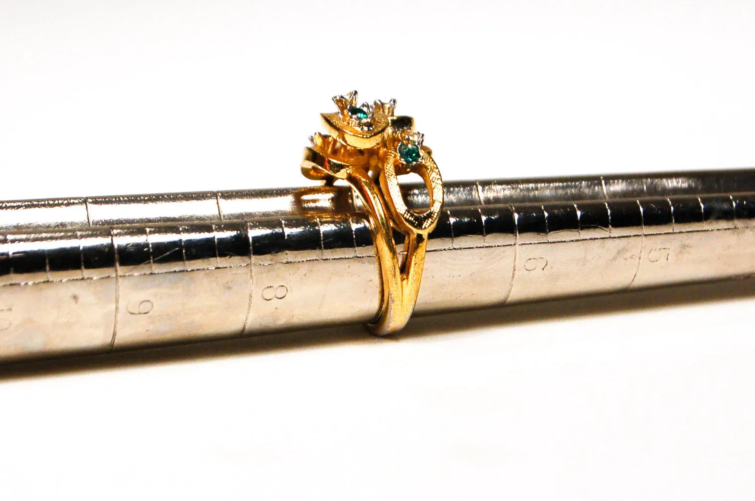 1950's Geometric Emerald Green and Rhinestone Ring