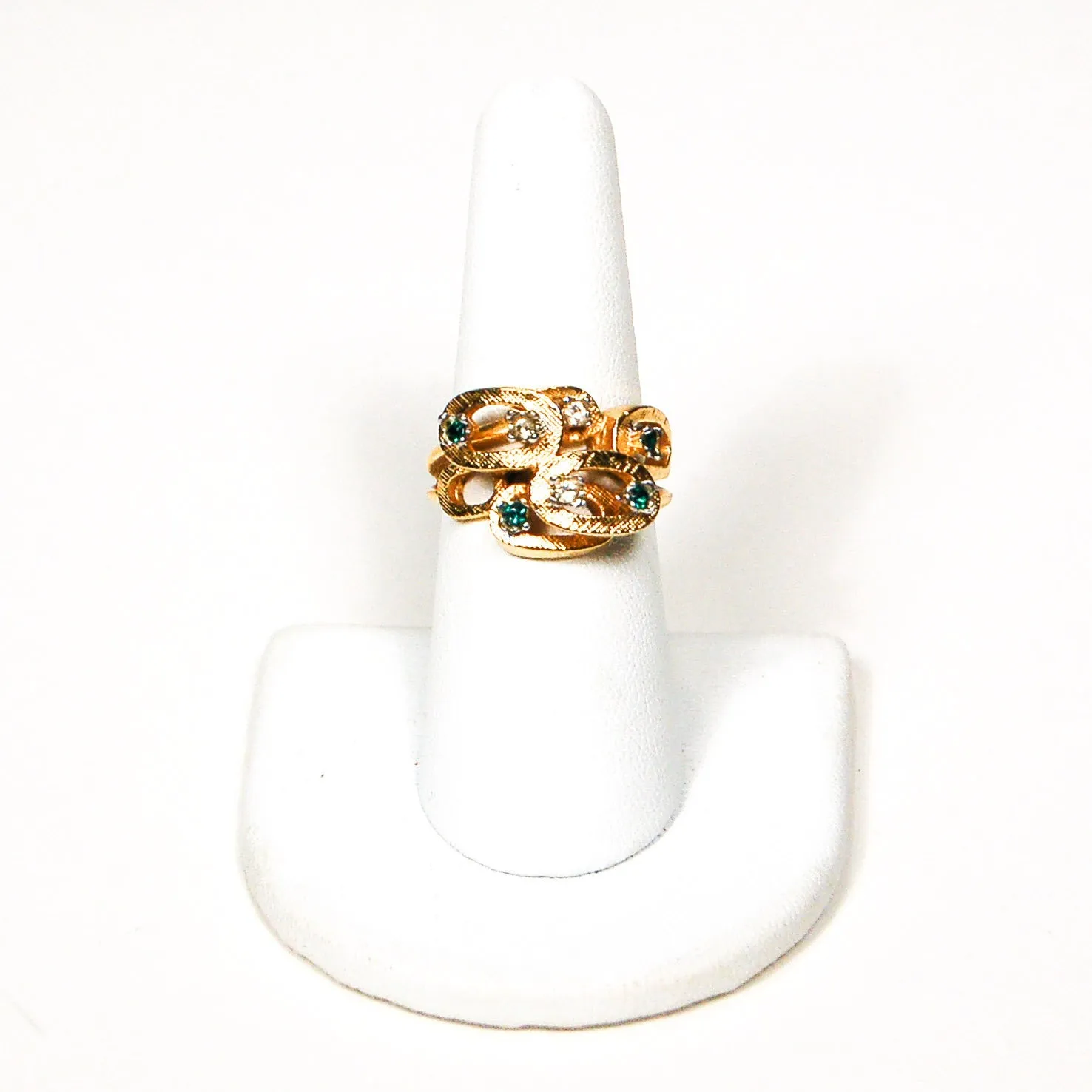 1950's Geometric Emerald Green and Rhinestone Ring